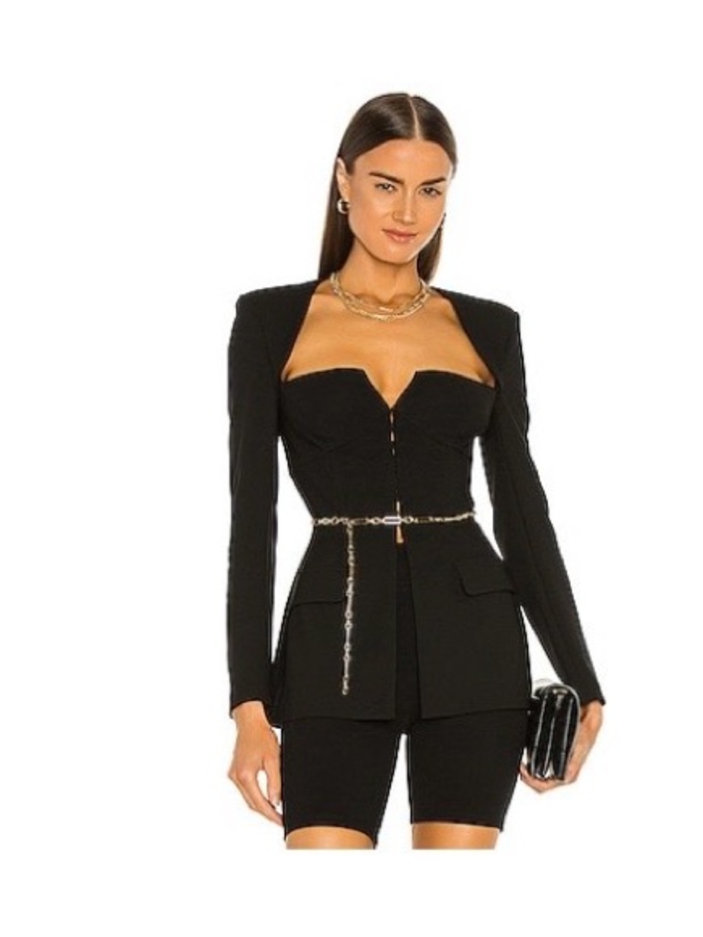 MISHA COLLECTION Black Strapless Tailored Blazer with Long Sleeves